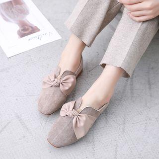 Bow-accent Square-toe Block Heel Loafers