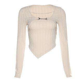 Mock Two-piece Long-sleeve Buckled T-shirt