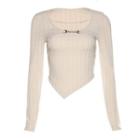 Mock Two-piece Long-sleeve Buckled T-shirt