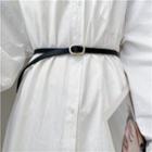 Holeless Faux Leather Slim Belt Gold Buckle - Black - One Size