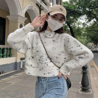 Long-sleeve Knit Cropped Sweater White - One Size