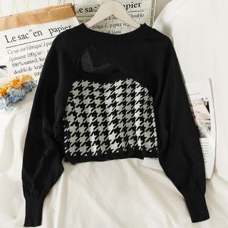 Houndstooth Knit Camisole Top / Asymmetrical Knit Cape Top