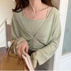 Set: Long-sleeve V-neck Knit Top + Camisole Top