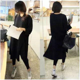 Long-sleeve Slit Pullover Dress