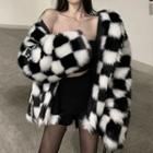 Checkerboard Fluffy Coat Black - One Size