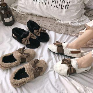 Furry Bow Accent Buckled Loafers