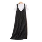Striped Midi A-line Jumper Dress Stripe - Black - One Size