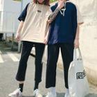 Couple Matching Elbow-sleeve Color Block Letter Hoodie / Sweatpants