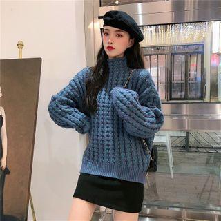 Mock-neck Striped Sweater Blue Sweater - One Size
