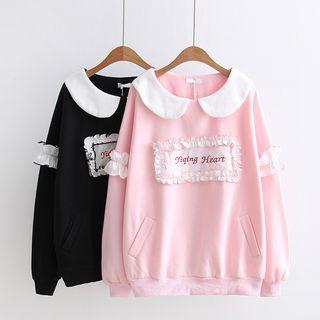 Frill-trim Lettering Sweatshirt