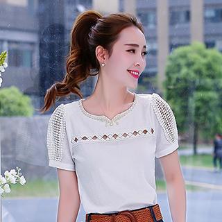 Short-sleeve Cutout Beaded Top