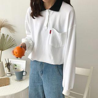 Long-sleeve Contrast Collar Polo Shirt