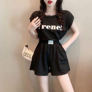 Set: Lettering T-shirt + Wide-leg Shorts