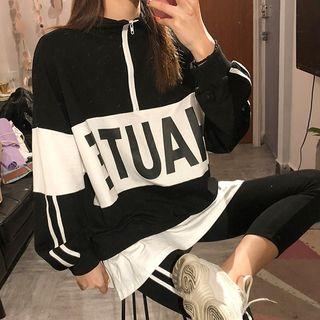 Set: Contrast Trim Mock Two-piece Pullover / Leggings