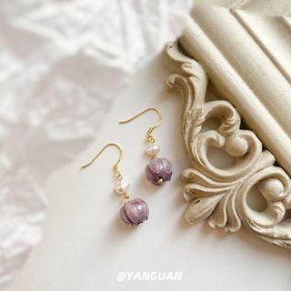 Sterling Silver Freshwater Pearl Flower Drop Earring 1 Pair - Purple & Gold - One Size