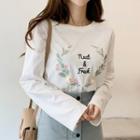 Flower-embroidered Loose-fit T-shirt Ivory - One Size