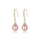 Sterling Silver Simple And Elegant Pink Freshwater Pearl Earrings With Cubic Zirconia Golden - One Size