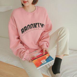 Letter-embroidered Fleece-lined Boxy Sweatshirt
