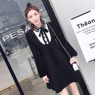 Long-sleeve Embellished Tie-neck Dress
