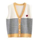 Striped Heart Print Button-up Sweater Vest