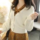 Faux Pearl-button Bishop-sleeve Cardigan