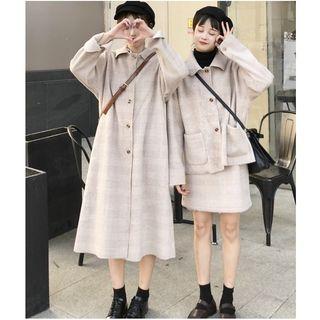 Plaid Buttoned Long Coat / Coat / Mini Skirt
