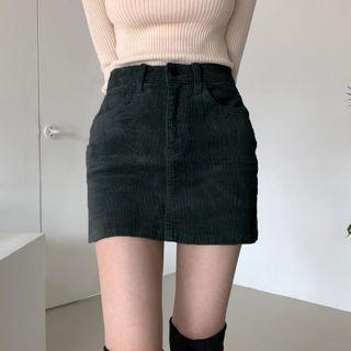 High-waist Corduroy Mini Fitted Skirt