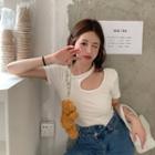 Short-sleeve Plain Cutout T-shirt
