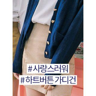 V-neck Heart-button Cardigan