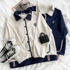 Long-sleeve Embroidered Color Block Jacket