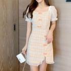 Short-sleeve Chiffon Panel Check Dress