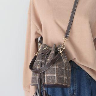 Tassel Plaid Bucket Bag