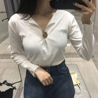Open Placket Rib Knit Top