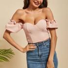 Puff Sleeve Square-neck Ruffled-trim Crop Top