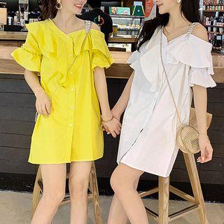 Cold Shoulder Ruffle Short-sleeve Mini Dress