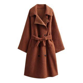 Double-breasted Faux Shearling Midi Coat