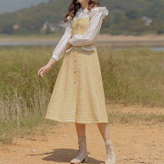 Gingham Midi A-line Overall Dress