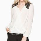 Lace Panel V-neck Long-sleeve Chiffon Blouse