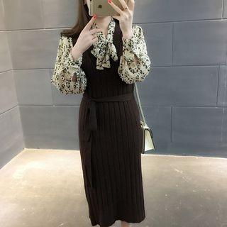 Set: Shirt + Sleeveless Midi Knit Dress