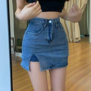 Denim Pencil Skirt / Strapless Top