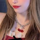 Stainless Steel Cherry Pendant Choker Red Cherry - One Size