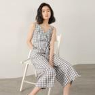 Gingham Sleeveless Cropped Wide-leg Jumpsuit Gingham - Black & White - One Size