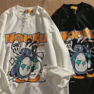 Long-sleeve Penguin Print Sweatshirt