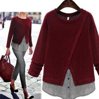 Mock Two-piece Strip Panel Sweater