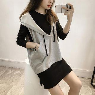 Set: Hooded Vest + Long-sleeve Mini Dress