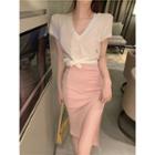 Short-sleeve Cropped T-shirt / Sleeveless Bodycon Dress