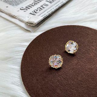 Rhinestone Ear Stud 1 Pair - Gold Trim - Silver - One Size