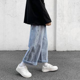 Rolled Cropped Shift Wide-leg Jeans