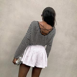 Cutout-back Striped T-shirt Stripe - One Size