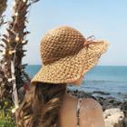 Beribboned Rattan Sun Hat Brown - One Size